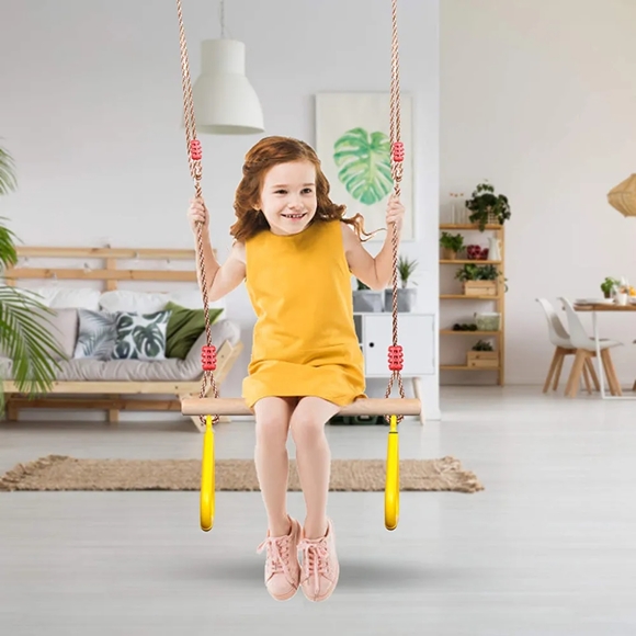 Wooden Trapeze Swing with Triangular Gym Rings for Kids multicolor to choose - Picture 5 of 6